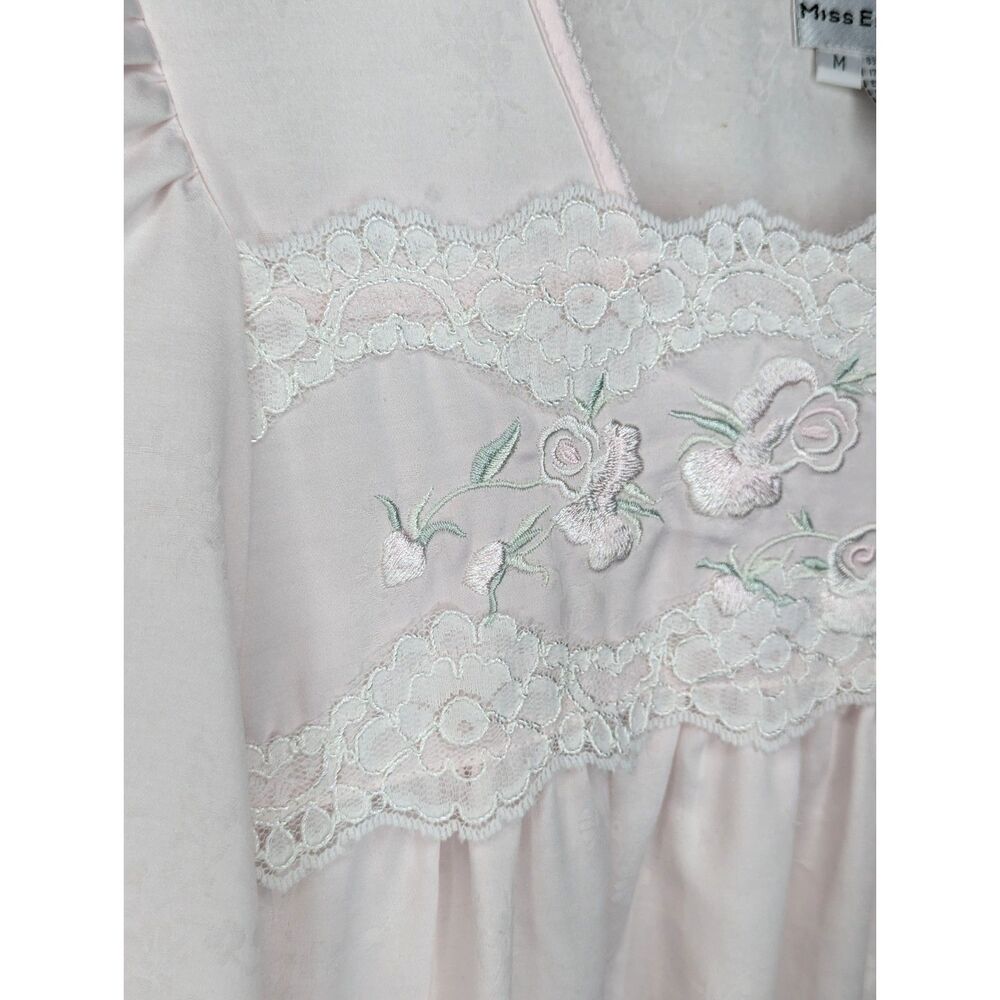 Vtg Miss Elaine Long Sleeve Nightgown Sz M Pastel Pink Lace Embroidery Granny - Picture 5 of 7